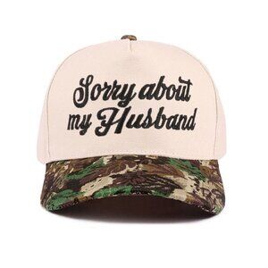 "Sorry About My Husband" Two-Tone Canvas Cotton Cap - Camo